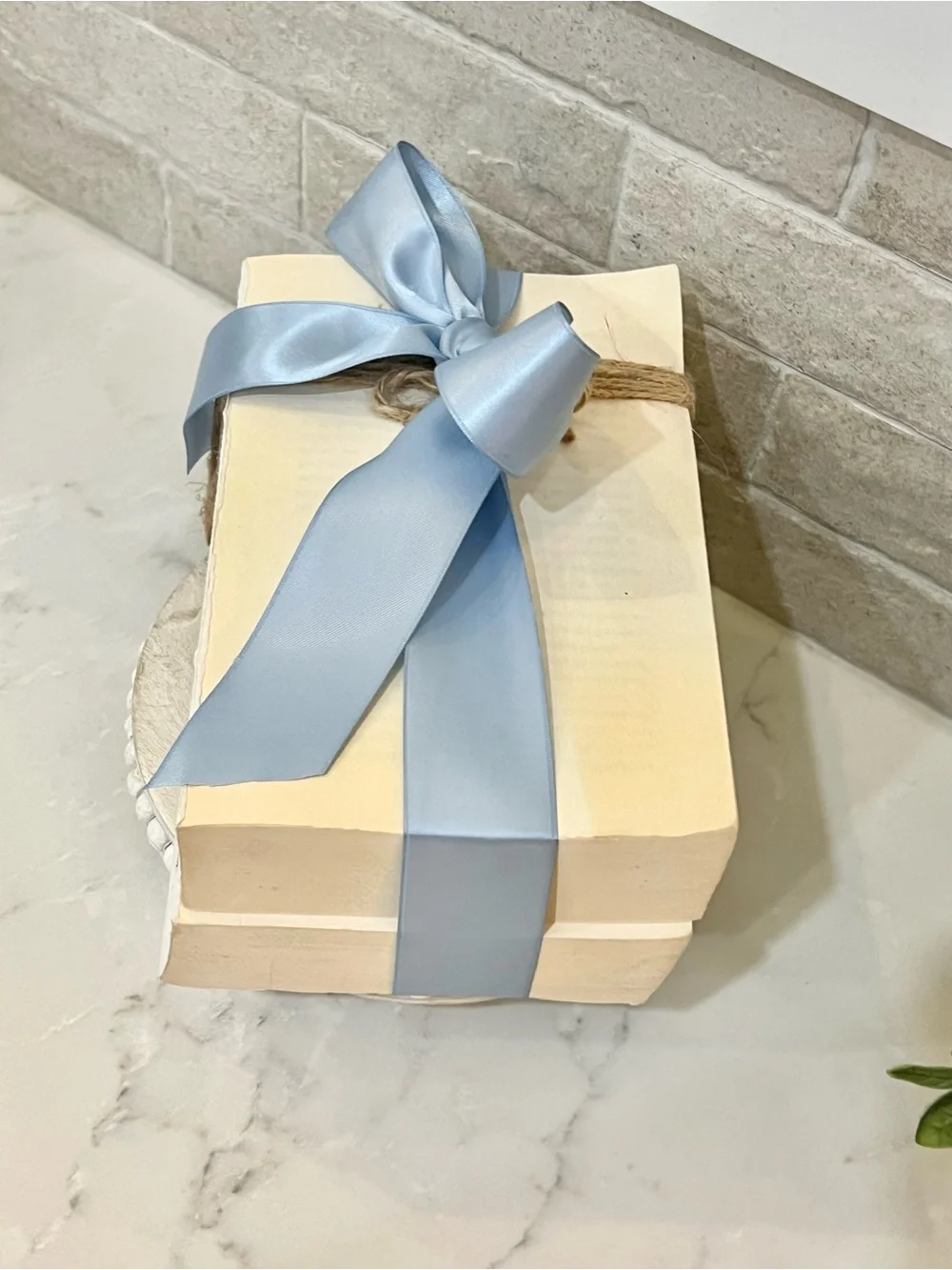 White Decorative real Book Stack with Light Blue Ribbon - Love Always